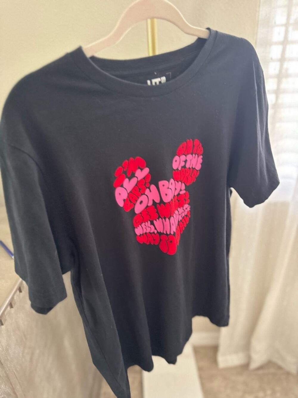 UT Disney Graphic Minny Mickey Mouse Tee with Pink Heart Word Art